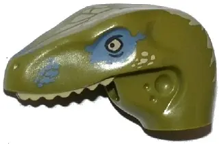 Olive Green Dinosaur Head Raptor with Pin Hole with Tan Teeth and Tan and Sand Blue Marks Pattern