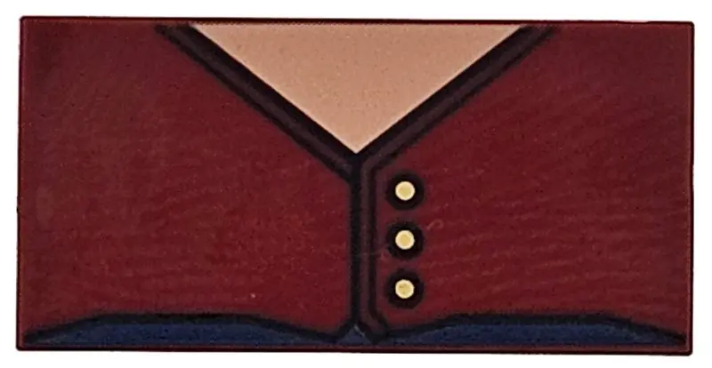 Red Tile 2 x 4 with Vest with 3 Gold Buttons, Dark Blue P, Nougat Neck, Dark Blue Pants Top Pattern 