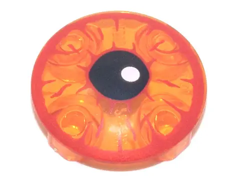 Trans-Orange Plate, Round 2 x 2 with Rounded Bottom (Boat Stud) with Red Rimmed Bloodshot Eye, Black