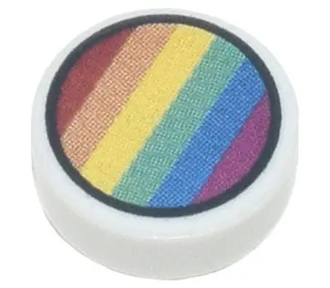 White Tile, Round 1 x 1 with Rainbow Stripes in Black Circle Pattern