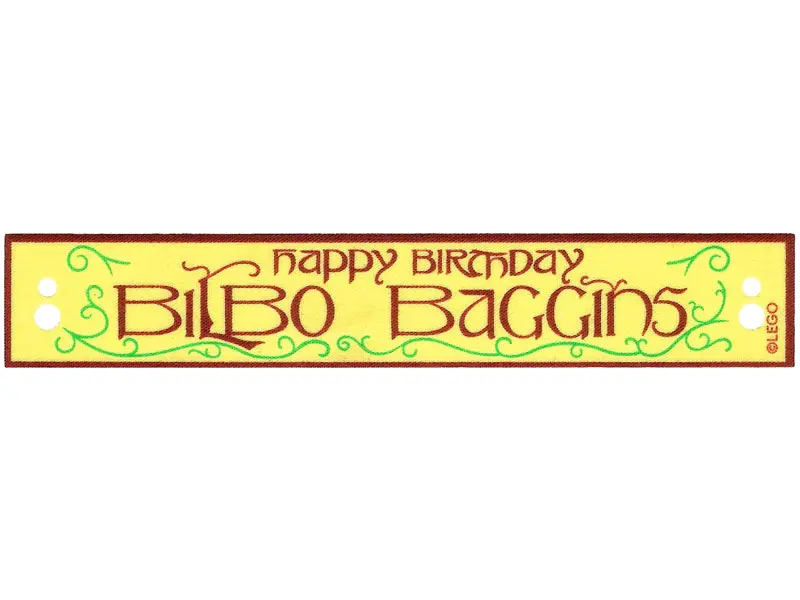Bright Light Yellow Cloth Banner Flag Rectangle with Dark Red Stylized 'HAPPY BIRTHDAY BILBO BAGGINS