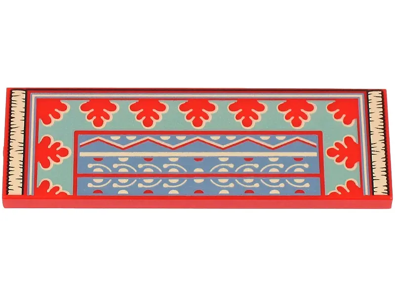Red Tile 2 x 6 with Sand Blue and Sand Green Half Rug / Carpet with Leaves, Tan Lines, Geometric Sha