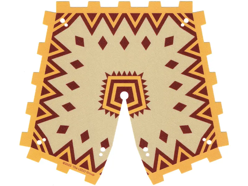 Tan Cloth Tent / Roof Pyramid with Bright Light Orange and Dark Red Zigzag Lines and Diamonds Patter