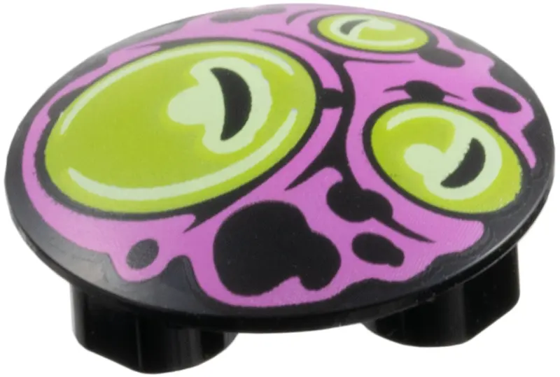 Plate, Round 2 x 2 with Rounded Bottom (Boat Stud) with 3 Lime Circles, Eyes on Dark Pink Background