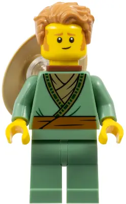 - Sand Green Tunic, Medium Nougat Hair, Conical Hat on Back
