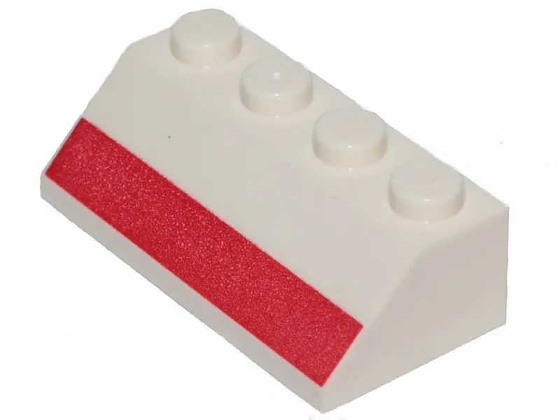 White Slope 45 2 x 4 with Red Stripe Pattern