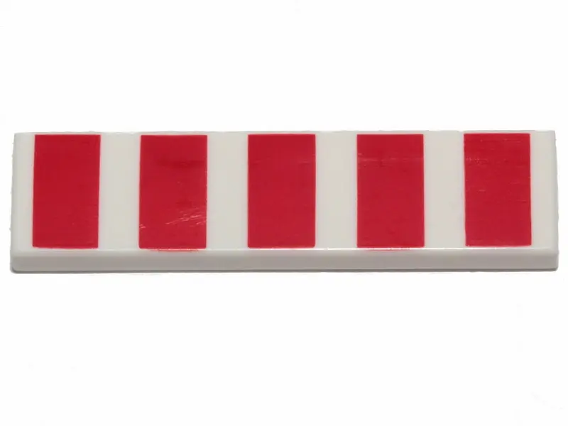 White Tile 1 x 4 with 5 Red Wide Stripes Pattern