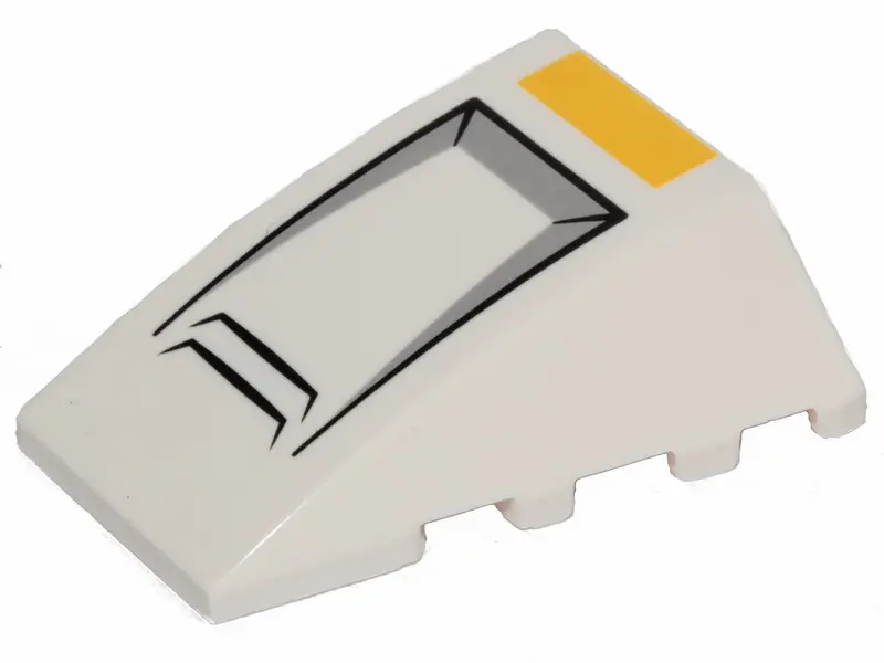 White Wedge 4 x 4 Triple Curved No Studs with X-wing Nose, Hull Plates and Yellow Stripe Pattern