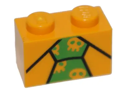 Bright Light Orange Brick 1 x 2 with Black Lines and Bright Green Tie with Skulls Pattern (BrickHead
