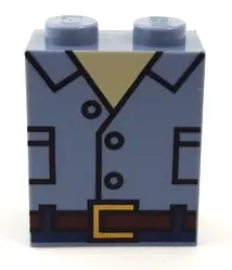 Sand Blue Brick 1 x 2 x 2 with Inside Stud Holder with Black Outlined Open Shirt with Pockets and Re
