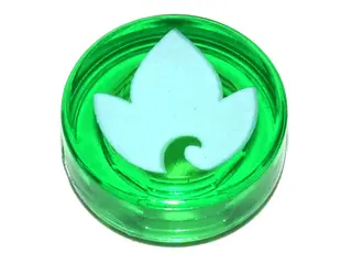 Trans-Green Tile, Round 1 x 1 with Elves Earth Power Symbol, White Leaf Pattern