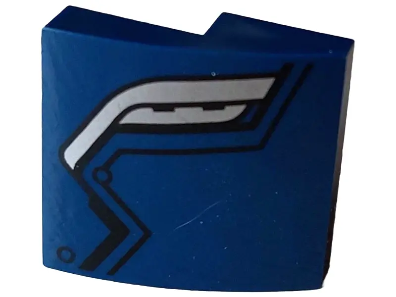 Dark Blue Slope, Curved 2 x 2 x 2/3 with Silver Wing and Black Lines Pattern Model Left Side
