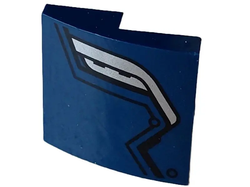 Dark Blue Slope, Curved 2 x 2 x 2/3 with Silver Wing and Black Lines Pattern Model Right Side