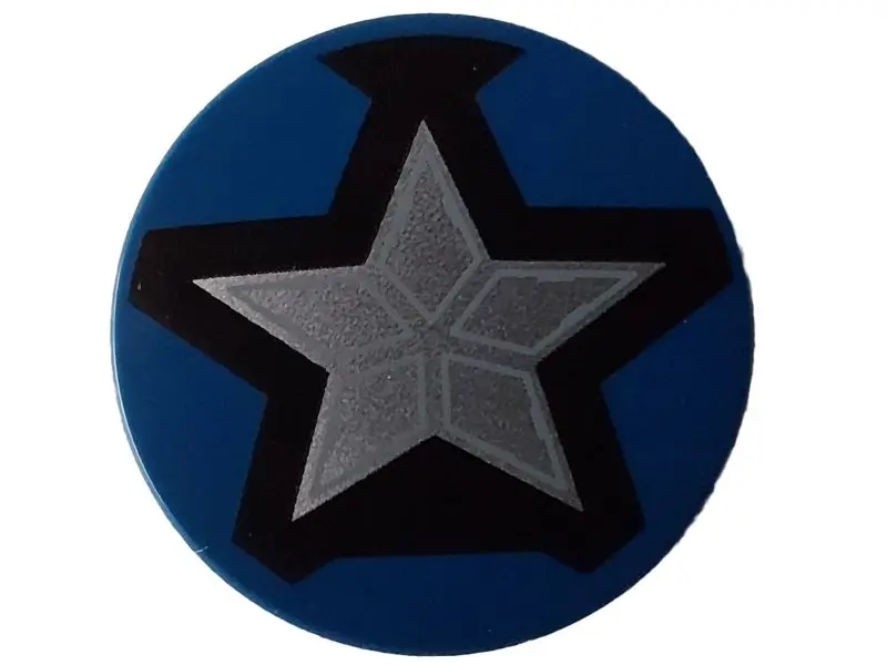 Dark Blue Tile, Round 3 x 3 with Silver Captain America Star on Black Background Pattern