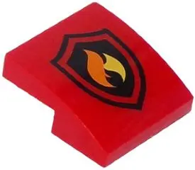 Red Slope, Curved 2 x 2 x 2/3 with Fire Logo Pattern