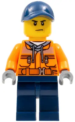 Construction Worker - Male, Orange Safety Jacket, Reflective Stripe, Sand Blue Hoodie, Dark Blue Leg