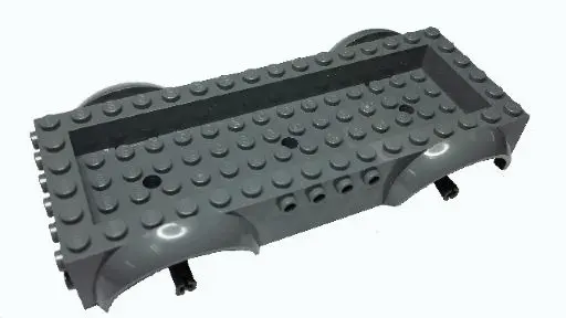 Dark Bluish Gray Vehicle, Base 8 x 16 x 2 1/2 with Mudguards Raised, 4 x 14 Recessed Center with 3 H