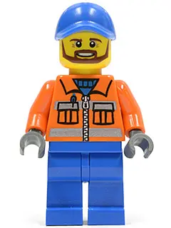 Construction Worker - Orange Zipper, Safety Stripes, Orange Arms, Blue Legs, Blue Cap with Hole