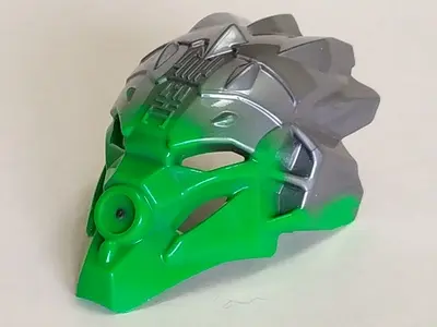 Bright Green Bionicle Mask of Jungle (Unity) with Marbled Flat Silver Pattern