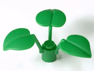 Green Plant Stem with Stud and 3 Large Leaves