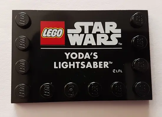 Black Tile, Modified 4 x 6 with Studs on Edges with Star Wars Logo and 'YODA'S LIGHTSABER' Pattern
