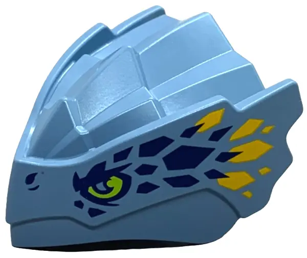 Sand Blue Dragon Head (Ninjago) with Stepped Top and Pin Hole on Back with Lime Eyes, Dark Blue and 