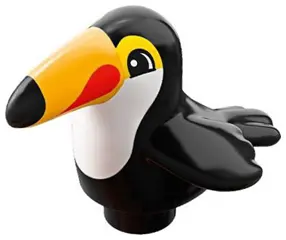 Black Duplo Bird Toucan with White Chest and Bright Light Orange Beak Pattern