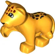Bright Light Orange Duplo Cat, Large, Baby Cub, Raised Paw (Jaguar) with White Eyes, Black and Dark 