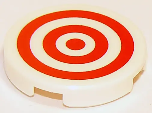 White Tile, Round 2 x 2 with Bottom Stud Holder with Red Concentric Circles / Target Pattern
