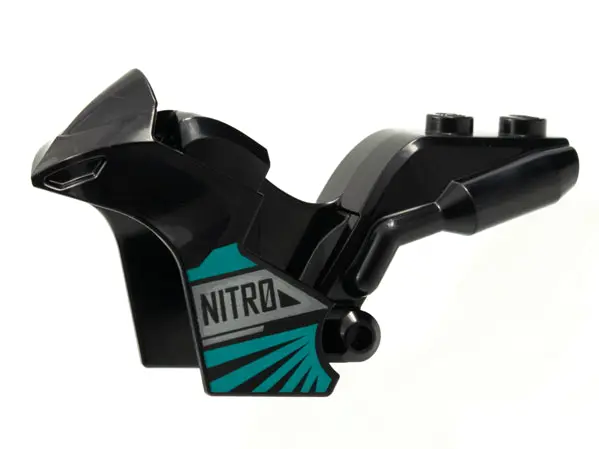 Black Motorcycle Fairing, Stuntz Sport Bike Tapered Front with 'NITRO' and Dark Turquoise Trim Patte