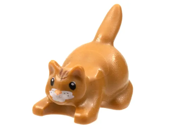 Medium Nougat Cat, Crouching with Black Eyes, Dark Brown Stripes on Head, Nougat Nose and White Muzz