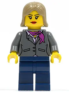 Dark Bluish Gray Jacket with Magenta Scarf, Dark Blue Legs, Dark Tan Female Hair