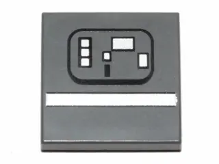 Dark Bluish Gray Tile 2 x 2 with Silver Stripe and Rectangles (SW Gonk Droid) Pattern