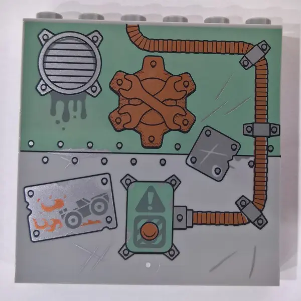Light Bluish Gray Panel 1 x 6 x 5 with Metal Plates, Wrenches, Grille, Vehicle and Warning Sign with
