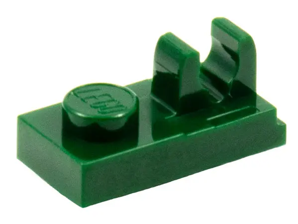 Dark Green Plate, Modified 1 x 2 with Clip with Center Cut on Top