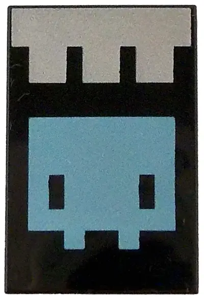 Black Tile 2 x 3 with Pixelated Silver Banner and Metallic Light Blue Minecraft Creature Pattern