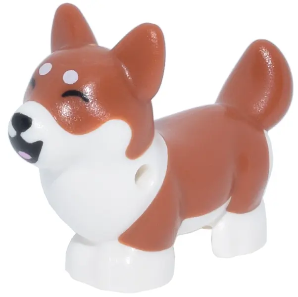 Orange Dog, Friends Style, Corgi with Molded White Lower Body and Face and Printed Black Nose and Mo