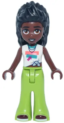 Elsa D - White Knotted Sleeveless Shirt, Lime Trousers Bell-Bottoms, Dark Red Shoes