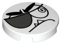 White Tile, Round 2 x 2 with Bottom Stud Holder with Black Stern Eye, Eyebrows, Eye Patch and Closed