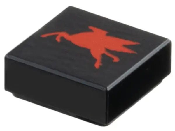 Black Tile 1 x 1 with Red Mobil Pegasus Logo Model Left Side