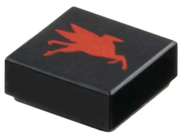 Black Tile 1 x 1 with Red Mobil Pegasus Logo Model Right Side