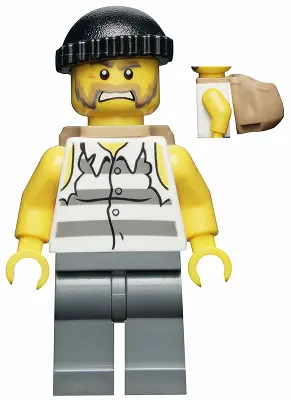 Police - Jail Prisoner Shirt with Prison Stripes and Torn out Sleeves, Dark Bluish Gray Legs, Black 