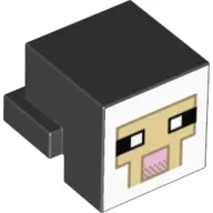 Black Creature Head Pixelated with Black and White Eyes, Bright Pink Nose, Tan Face with Dark Tan Ou