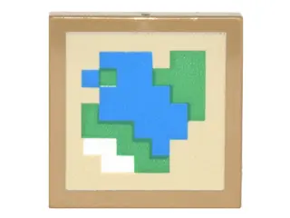 Dark Tan Tile 2 x 2 with Pixelated Blue, Green and White on Tan Background Pattern (Minecraft Map)