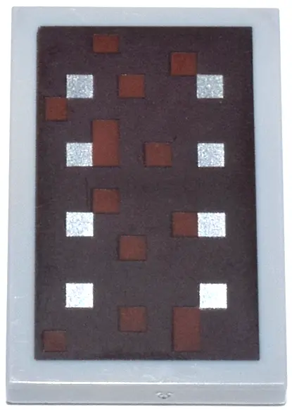 Light Bluish Gray Tile 2 x 3 with Reddish Brown and Silver Squares on Dark Brown Background Pattern 