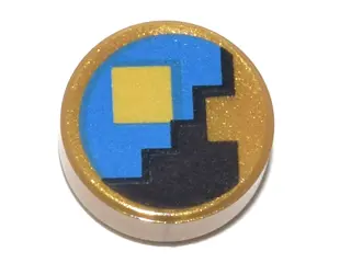 Pearl Gold Tile, Round 1 x 1 with Yellow Square on Black and Blue Background Pattern (Minecraft Cloc