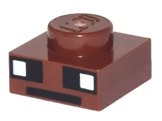 Reddish Brown Plate 1 x 1 with White and Black Squares and Black Line Pattern (Minecraft Bat Eyes an
