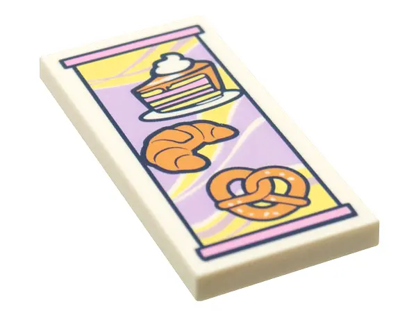 White Tile 2 x 4 with Pie, Croissant and Pretzel Menu Pattern