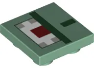 Sand Green Tile, Modified 2 x 2 Inverted with Pixelated Dark Green, Dark Red, White and Gray Pattern