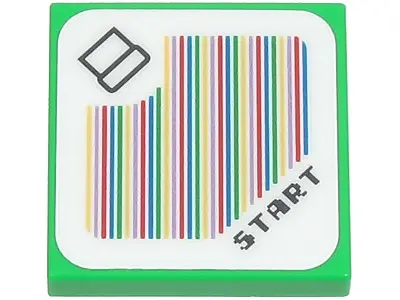 Bright Green Tile 2 x 2 with Super Mario Scanner Code Pipe and 'START', Round Corner Pattern (Sticke